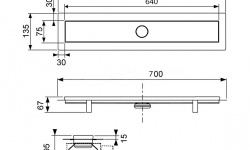 TECElinus Комплект дренажного канала с основой для плитки "tile" и панель “steel”, 0,8 л/с, 700 мм мини 3 3