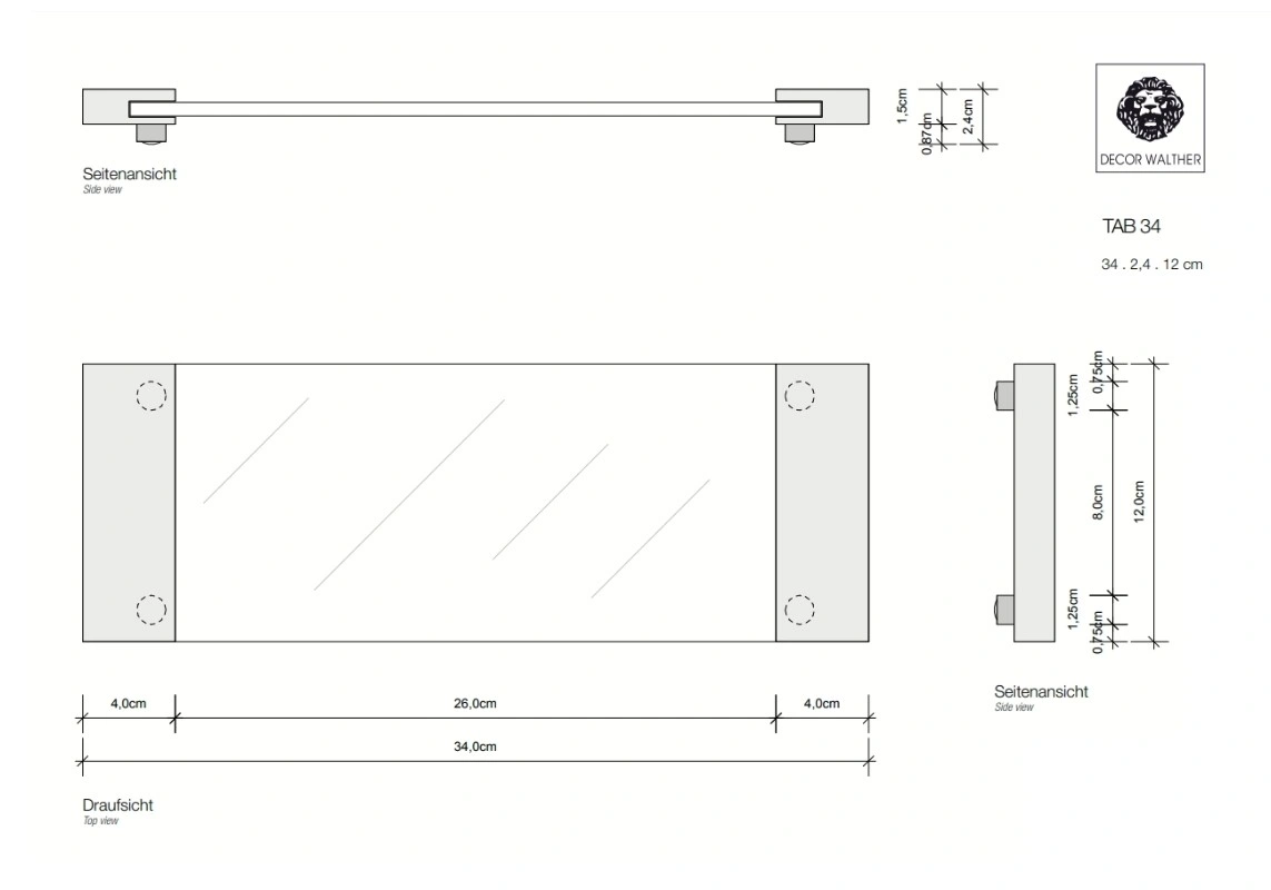 аксессуары Decor Walther DW TAB 34 Лоток, 1,5x34x12 см, Золото/Прозрачное стекло, фото 4