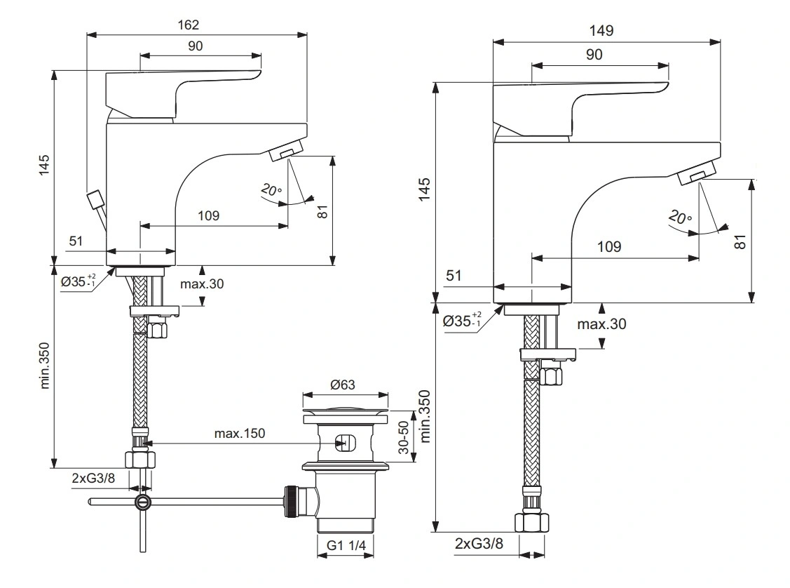 Ideal Standard IS CERAPLAN III Смеситель для умывальника с ДК, хром, фото 2