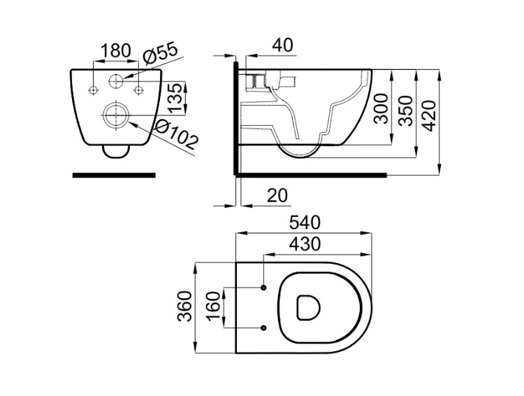 NOKEN ARQUITECT Унитаз подвесной rimless, с креплениями, 540х360 мм, белый, фото 2