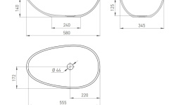 Salini PAOLA Раковина накладная 580х345х140 мм, без перелива, БЕЗ ДК, S-Sense - белый глянцев мини 3 2