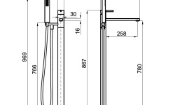 NOKEN CONCEPT Напольный смеситель для ванны/душа, с гибким шлангом и ручным душем, хром мини 3 2