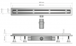 OMP Tea Basicflow Дренажный канал 80 см, решетка под плитку, гидрозатвор, ABS, горизонтальный выход мини 3 2
