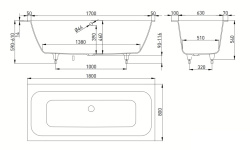 Salini ORLANDA AXIS 180 Ванна встраиваемая 1804х800х600 мм, S-Sense - RAL матовый мини 3 3