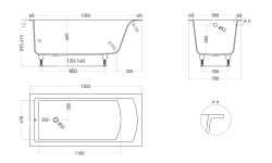 Salini CASCATA 150 Ванна встраиваемая 1500x700x605/625 мм, S-Sense, белый матовый мини 3 10
