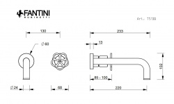 FANTINI AW/PIPE Смеситель из стены для раковины, вылет 22 см, БЕЗ ДК, Матовая натуральная сталь-Крас мини 3 2