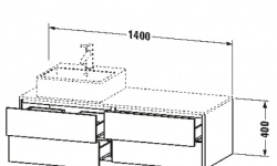 DUR XSquare Тумба для накладной раковины, 1400x548 мм, 4 ящика, разделитель орех/ Linen Matt мини 3 5