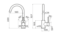 OMOIKIRI SHINAGAWA BN Смеситель однорычажный для мойки, нержавеющая сталь мини 3 2