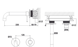WHITECROSS Y Смеситель для раковины из стены L, вынос 220 мм, оружейная сталь мини 3 3