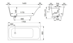 Salini ORLANDA KIT 170 Ванна встраиваемая 1700х800х600 мм, S-Sense, белый глянцевый/фурнитура белый мини 3 2