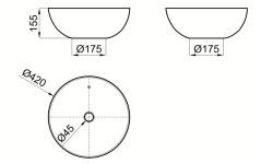 NOKEN SLENDER Раковина Ø42 см для установки на столешницу с переливом, с ДК, белый матовый мини 3 2