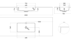 Salini ONDA PLUS 72 Столешница 800-3000x165 мм с раковиной 700х400 мм, ДК, S-Stone- белый матовый мини 3 12