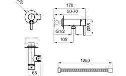 NOKEN Внешняя часть смесителя для гигиенического душа, шланг 125 см, 8,6 л/мин, хром мини 3 2