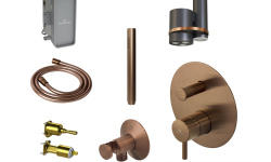 NOKEN PACK EYE Душевой комплект со смесителем, потолочной лейкой с хромотерапией, браш. медь мини 1