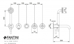 FANTINI ICONA CLASSIC Встроенный смеситель для ванны из стены, вылет 20 см, Matt Gun Metal PVD мини 3 2