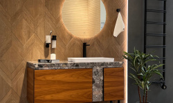 MIA ITALIA Tango Комплект: тумба с раковиной, 64 matt canaletto walnut/110 BRECCIA ALBA/bianco lucid мини 1