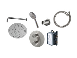 NOKEN PACK ROUND INOX Душевой комплект со смесителем и верхним душем Ø30 см, браш. нержавеющая сталь