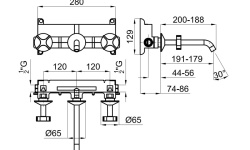 NOKEN LIGNAGE CROSS Смеситель для раковины на 3 отверстия из стены, без ДК, 5 л/мин, браш. золото мини 3 3