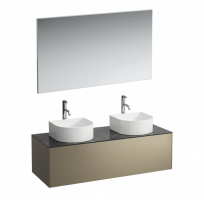 LAU SONAR Комплект мебели с раковинами, зеркалом и смесителями , Titanium & Nero Marquina/белый/хром