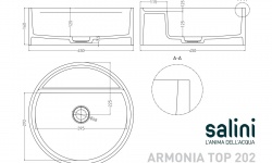 Salini ARMONIA TOP 02 Раковина накладная 450х450х160 мм, 1 отв., S-Sense-белый глянец/RAL снаружи мини 3 2