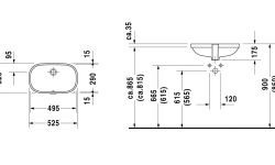 DURAVIT D-CODE Раковина встраиваемая с переливом, без площадки под смеситель, 495x290 мм, белый мини 3 4