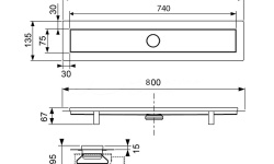 TECElinus Комплект дренажного канала с основой для плитки "tile" и панель “steel”, 0,8 л/с, 800 мм мини 3 6