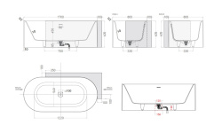 Salini PERLA CR Ванна пристенная угловая 1800х900x605 мм, S-Stone- белый матовый мини 3 6