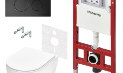 TECEspring R Комплект из инсталляции, панели смыва и унитаза с крышкой, белый/черная матовая мини 1