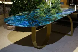 стол TERZADIMENSIONE TABLE DEMETRA TOP OCEANIA LIGHTS 12 mm BASE BRASS 270х100х75