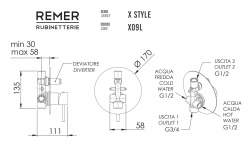 REMER X STYLE Смеситель для душа на два потребителя, chrome мини 3 3