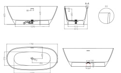 Salini SOFIA Ванна свободностоящая 1700х815х605 мм, S-Stone - белый матовый мини 3 2