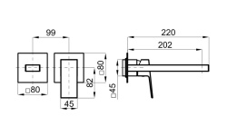 NOKEN SQUARE Внешняя часть, встроенного смесителя для раковины, излив 220 мм, черный мини 3 5