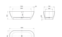 WHITECROSS Tawna Ванна отдельностоящая 180x80 см, интегрированный слив, Solid Surface белый матовый мини 3 2