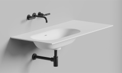 Salini ONDA FLOW OVAL 72 Столешница 800-3000x165 мм с раковиной 700х400 мм, ДК, S-Stone- белый мат мини 1
