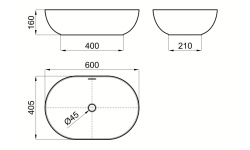 NOKEN SLENDER Раковина 60x40 см для установки на столешницу с переливом, с ДК, белый матовый мини 3 2