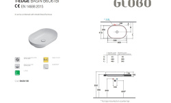 GLOBO T-EDGE Раковина на столешницу/полувстроенная 60х41хh14 см, bianco мини 3 2