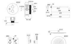 WHITECROSS Y Комплект для душа с термостатическим смесителем на 2 потребителя, оружейная сталь мини 3 2