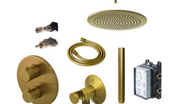 NOKEN PACK ROUND Душевой комплект с термостатом и верхним душем Ø30 см, браш. золото мини 1
