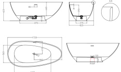 Salini PAOLA 172 Ванна свободностоящая с системой перелива 1720 x 825 x 622 мм, S-Stone- RAL матовый мини 3 2