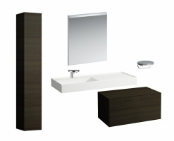 LAU Комплект мебели с раковиной и зеркалом, темный дуб/белый/хром