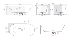 Salini PERLA CL Ванна пристенная угловая 1800х900x605 мм, S-Stone- RAL матовый мини 3 7