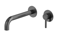 WHITECROSS Y Смеситель для раковины из стены L, вынос 220 мм, оружейная сталь мини 1