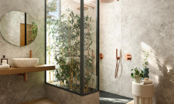 NOKEN PACK EYE Душевой комплект со смесителем, потолочной лейкой с хромотерапией, браш. медь мини 3 12