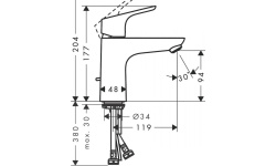 HANSGROHE FOCUS Смеситель для раковины 100, однорычажный, со сливным гарнитуром, 5 л/мин., хром мини 3 2