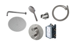 NOKEN PACK ROUND INOX Душевой комплект со смесителем и верхним душем Ø30 см, браш. нержавеющая сталь мини 1