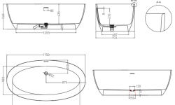 Salini ALDA Ванна свободностоящая 1750x924x568 мм, S-Stone - белый матовый/белый мини 3 2