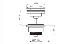 NOKEN Донный клапан (clicker) универсальный 0-70 мм, хром мини 3 2