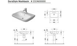 DURAVIT DURASTYLE Раковина с переливом, 1 отв., 600x440 мм, белый мини 3 8