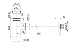 NOKEN ACRO Сифон квадратный в виде бутылки для раковины, хром мини 3 2