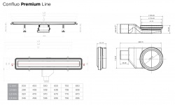 PESTAN Confluo Premium Line Линейный трап 550 мм, с двухсторонней вставкой, сатин.сталь/под плитку мини 3 4